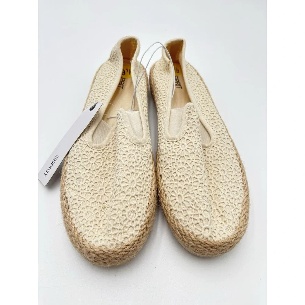 Esprit Nadine Crochet Espadrille Flats Women's 9.5 Ivory Lace Slip On Shoes